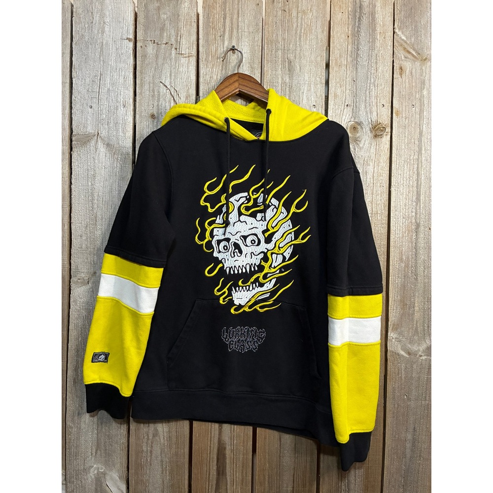 Lurking Class Sketchy Tank Flaming Skull Hoodie Black Yellow Mens Medium
